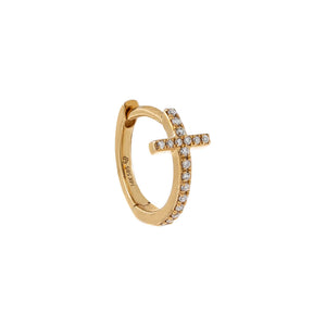 14K Gold / Single Diamond Cross Huggie Earring 14K - Adina Eden's Jewels