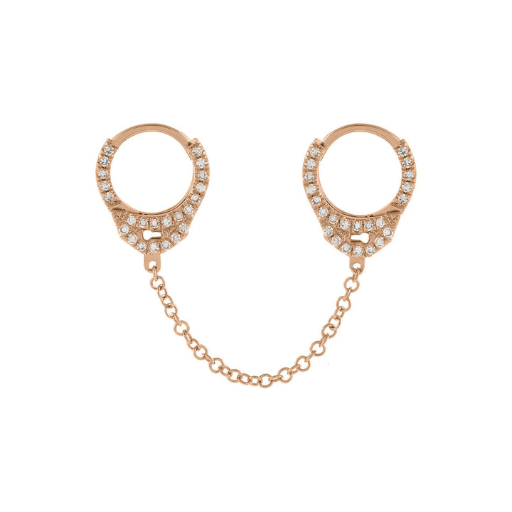 14K Rose Gold / Single / 1" Diamond Handcuff Chain Huggie Earring 14K - Adina Eden's Jewels