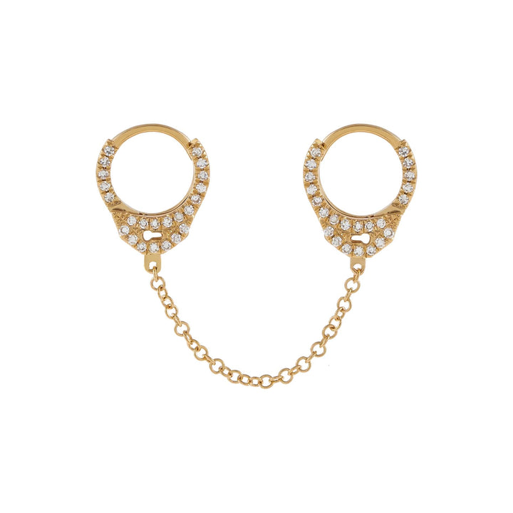 14K Gold / Single / 1" Diamond Handcuff Chain Huggie Earring 14K - Adina Eden's Jewels