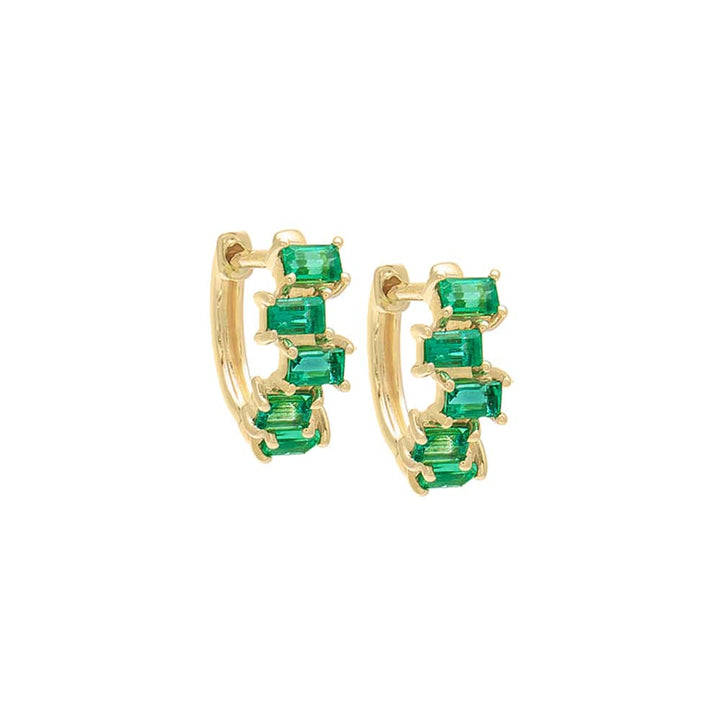 14K Gold / Pair Emerald Scattered Baguette Huggie Earring 14K - Adina Eden's Jewels