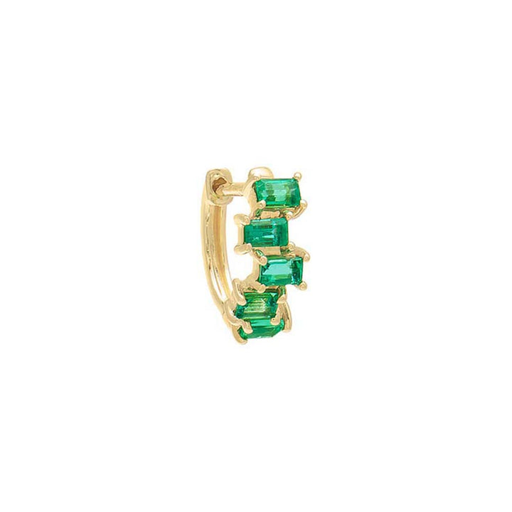 14K Gold / Single Emerald Scattered Baguette Huggie Earring 14K - Adina Eden's Jewels