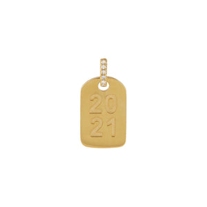 14K Gold Diamond 2021 Dog Tag Charm 14K - Adina Eden's Jewels