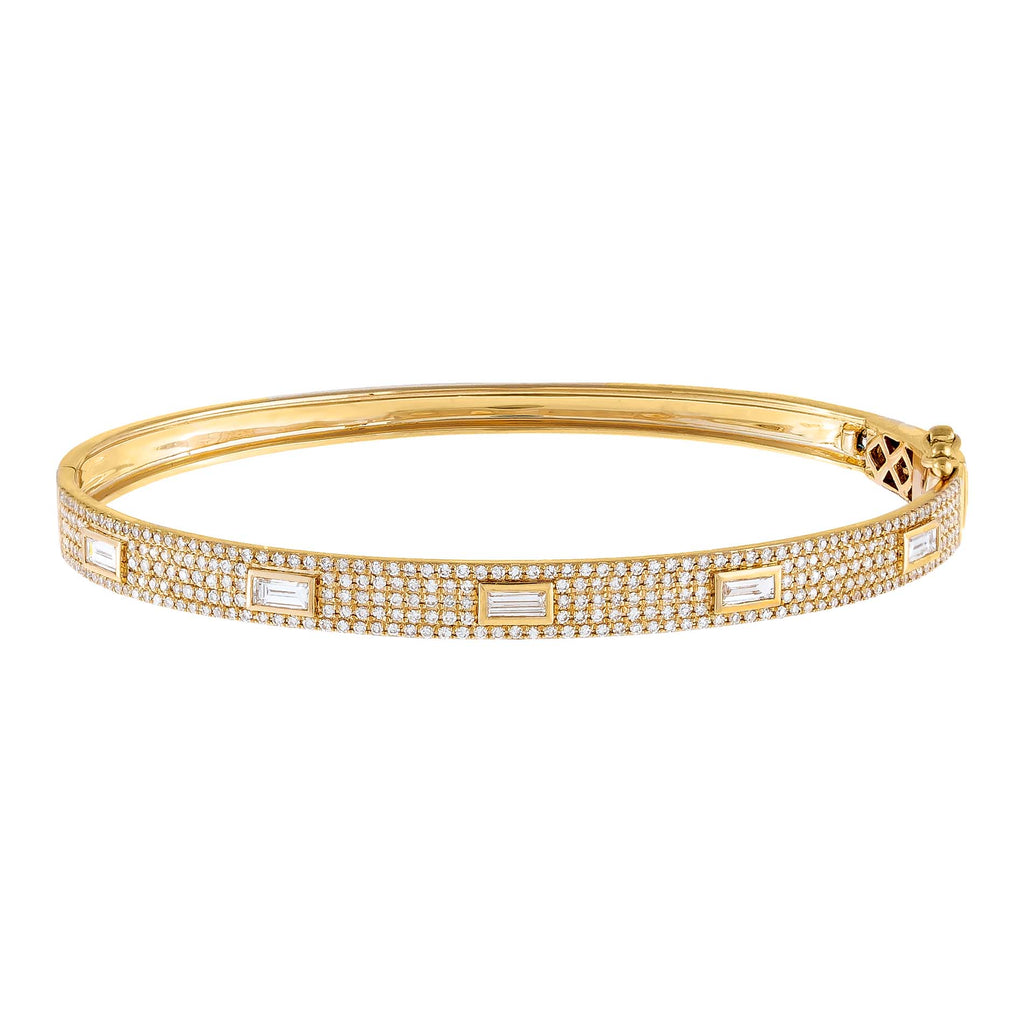 14K Gold Diamond Baguette X Pavé Bangle 14K - Adina Eden's Jewels