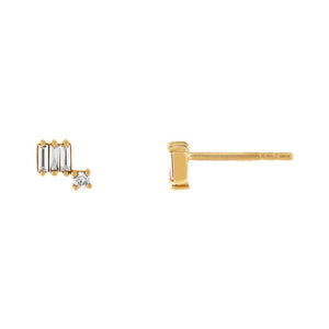 14K Gold / Pair Sparkle Baguette Diamond Stud Earring 18K - Adina Eden's Jewels