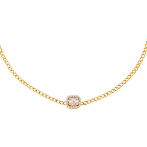 14K Gold Diamond Illusion Baguette Cuban Choker 14K - Adina Eden's Jewels