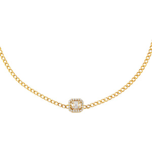 14K Gold Baguette Diamond Illusion Cuban Choker 14K - Adina Eden's Jewels