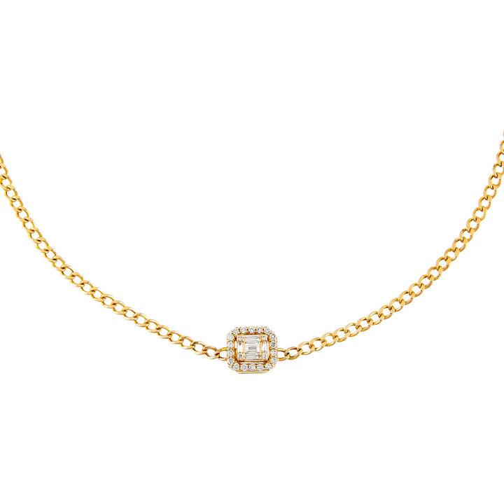 14K Gold Diamond Illusion Baguette Cuban Choker 14K - Adina Eden's Jewels