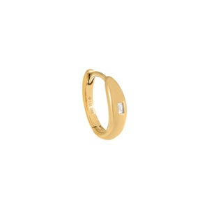 14K Gold / Single Diamond Baguette Hollow Dome Huggie Earring 14K - Adina Eden's Jewels