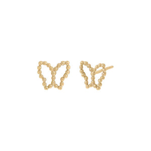 14K Gold / Pair Beaded Butterfly Cutout Stud Earring 14K - Adina Eden's Jewels