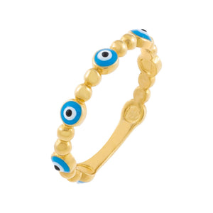 Turquoise / 7 Enamel Evil Eye Ring 14K - Adina Eden's Jewels