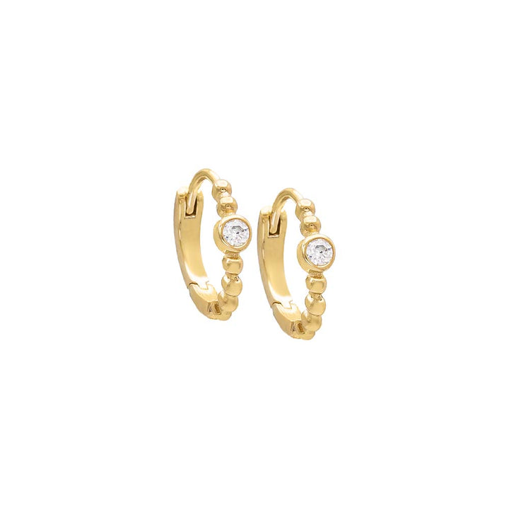 14K Gold Mini Bezel Beaded Huggie Earring 14K - Adina Eden's Jewels