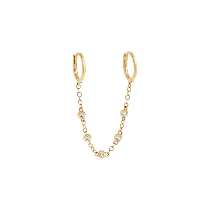 14K Gold / Single Diamond By The Yard Double Huggie Earring 14K - Adina Eden's Jewels
