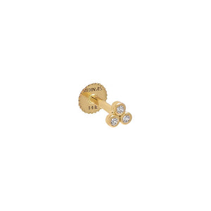 Gold / 6.5MM / Single CZ Trio Bezel Cluster Threaded Stud Earring 14K - Adina Eden's Jewels