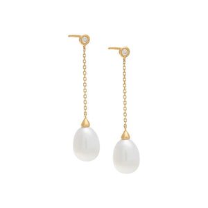 14K Gold Pearl Chain Drop Stud Earrings 14K - Adina Eden's Jewels