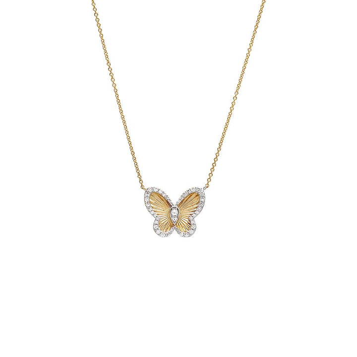 14K Gold Pave Diamond Butterfly Ridged Necklace - Adina Eden's Jewels
