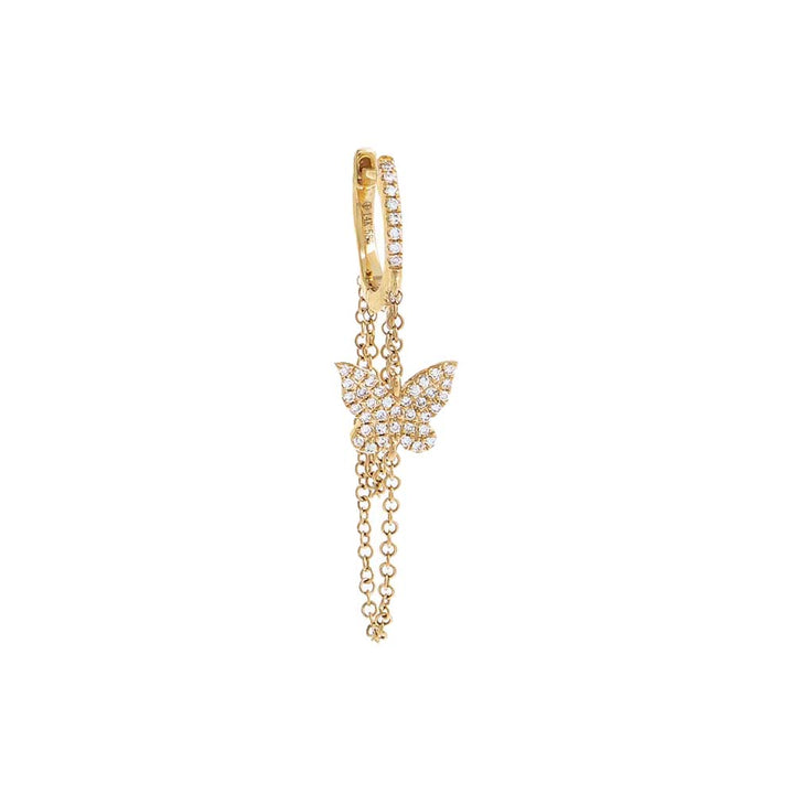 14K Gold / Single Diamond Pavé Butterfly Chain Drop Huggie Earring 14K - Adina Eden's Jewels
