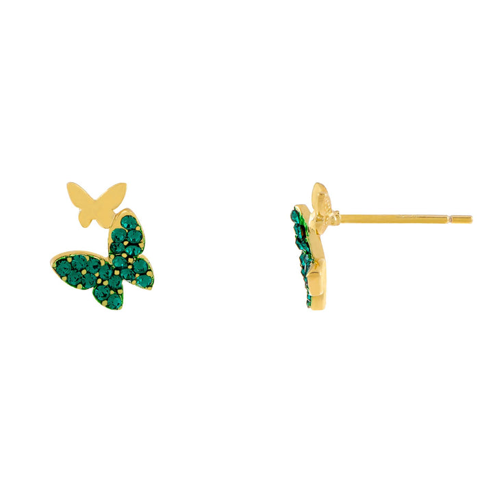Emerald Green Colored Pavé x Solid Butterfly Stud - Adina Eden's Jewels