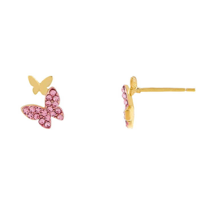 Sapphire Pink Colored Pavé x Solid Butterfly Stud - Adina Eden's Jewels