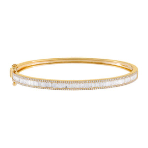 14K Gold Diamond Pavé X Baguette Bangle 14K - Adina Eden's Jewels