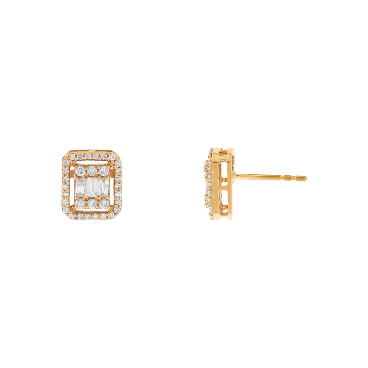 14K Gold / 10 MM Diamond Baguette Illusion Stud Earring 14K - Adina Eden's Jewels