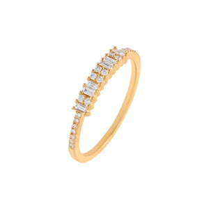 14K Gold / 7 Diamond Pavé X Baguette Band 14K - Adina Eden's Jewels
