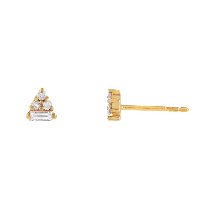 14K Gold / Clear Diamond Baguette Triangle Diamond Stud Earring 14K - Adina Eden's Jewels