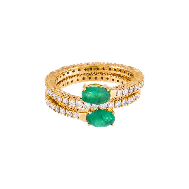  Diamond X Emerald Stretch Wrap Ring 14K - Adina Eden's Jewels