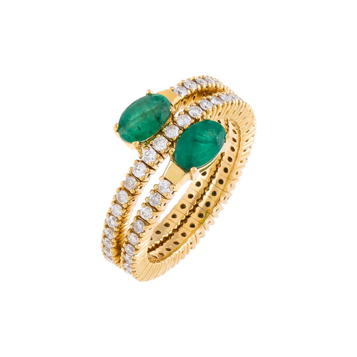 Emerald Green Diamond X Emerald Stretch Wrap Ring 14K - Adina Eden's Jewels