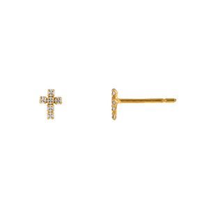14K Gold Tiny CZ Cross Stud Earring 14K - Adina Eden's Jewels