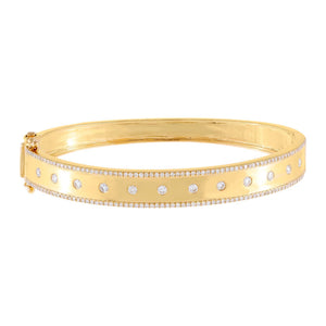14K Gold Diamond Solitaire X Pavé Bangle 14K - Adina Eden's Jewels