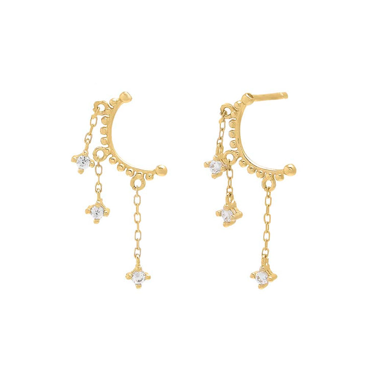14K Gold / Pair Triple CZ Dangling Stud Earring 14K - Adina Eden's Jewels