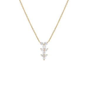 14K Gold Diamond Triple Cluster Drop Necklace 14K - Adina Eden's Jewels