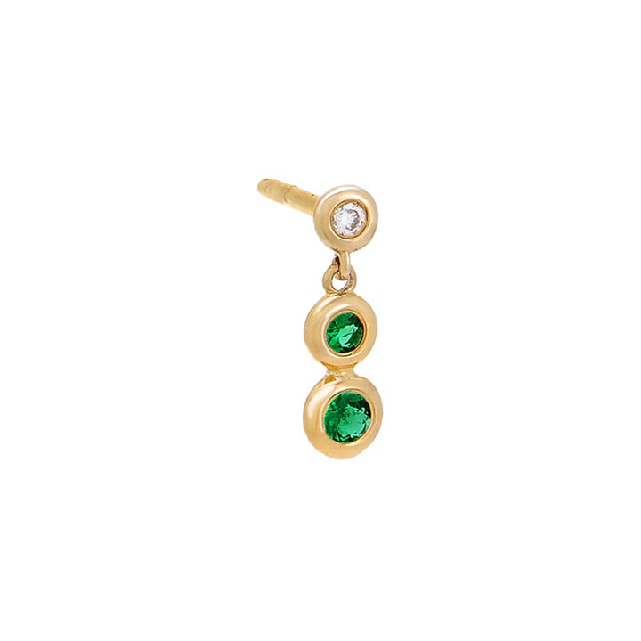 Emerald Green / Single Diamond & Emerald Bezel Shaker Stud Earring 14K - Adina Eden's Jewels