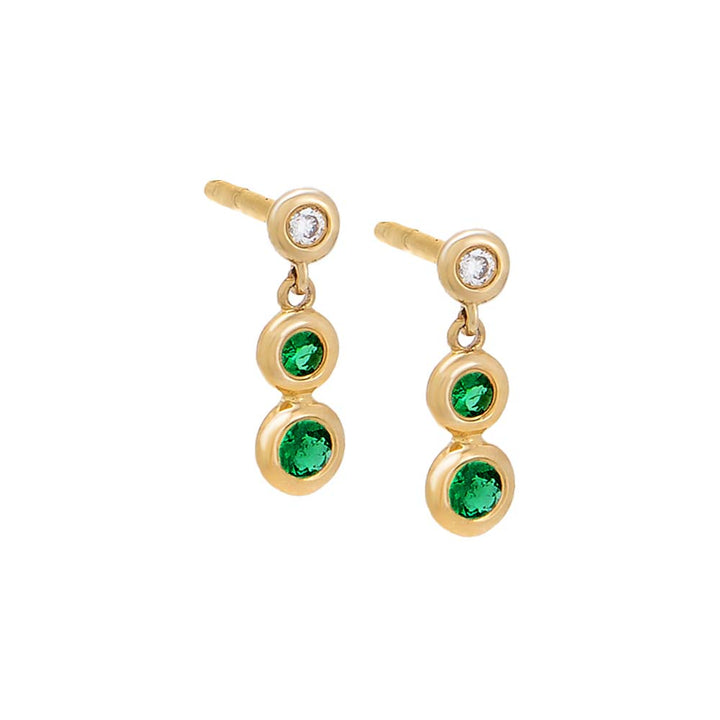 Emerald Green / Pair Diamond & Emerald Bezel Shaker Stud Earring 14K - Adina Eden's Jewels