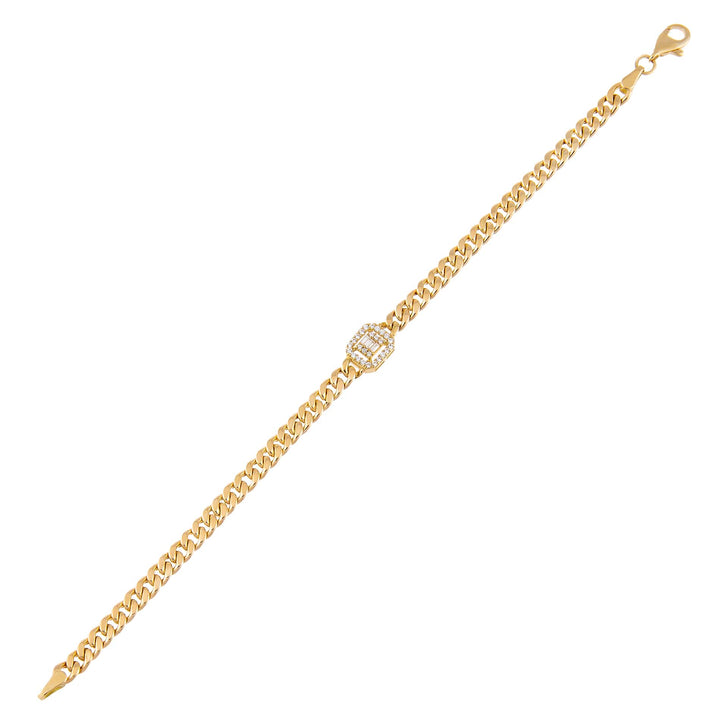 14K Gold CZ Illusion Baguette Cuban Bracelet 14K - Adina Eden's Jewels