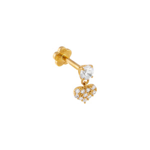 14K Gold / Single CZ Heart x Solitaire Threaded Stud Earring 14K - Adina Eden's Jewels