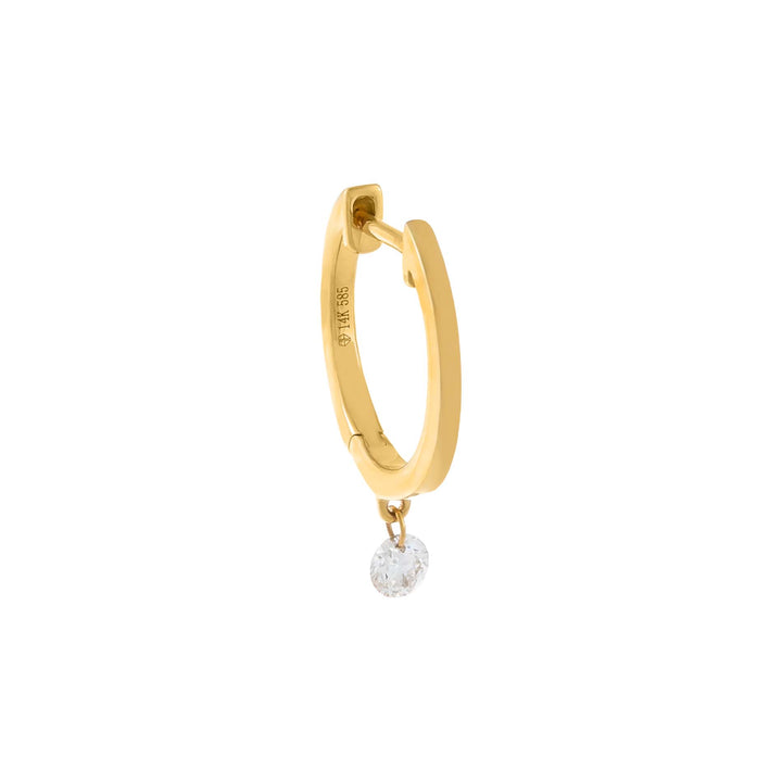 14K Gold / Single Floating Diamond Solid Huggie Earring 14K - Adina Eden's Jewels