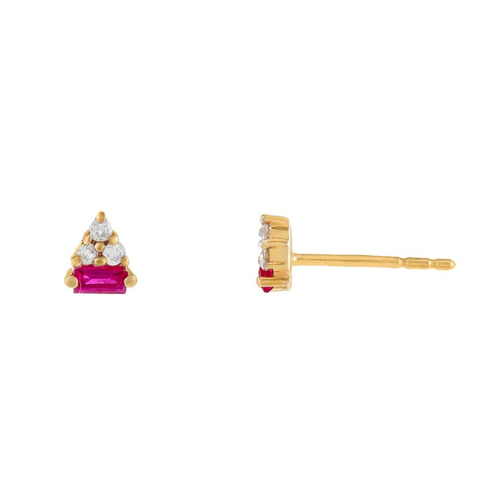 14K Gold / Ruby Baguette Triangle Diamond Stud Earring 14K - Adina Eden's Jewels