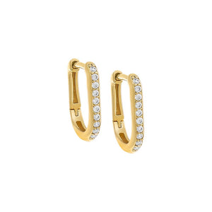 14K Gold / Pair Diamond Oval Pavé Huggie Earring 14K - Adina Eden's Jewels