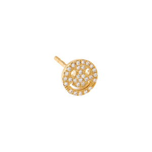 14K Gold / Single Pavé Diamond Smiley Face Stud Earring 14K - Adina Eden's Jewels