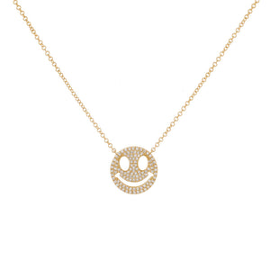 14K Gold Pavé Diamond Smiley Face Necklace 14K - Adina Eden's Jewels