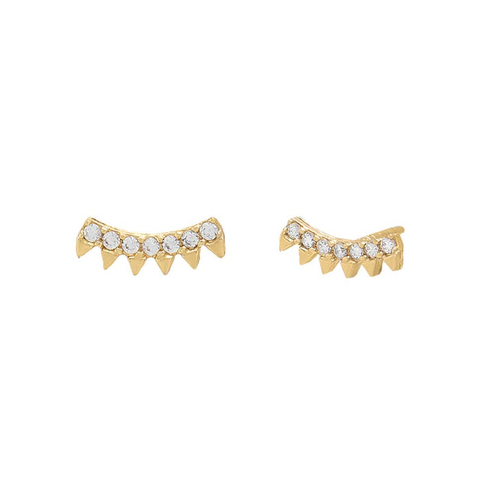 14K Gold / Pair Curved CZ Spike Bar Stud Earring 14K - Adina Eden's Jewels