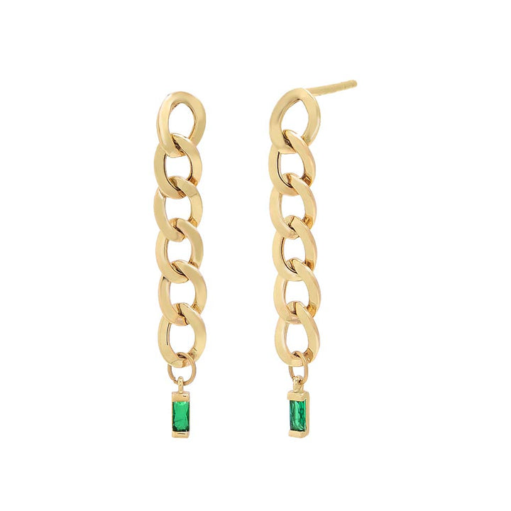 14K Gold / Pair Colored Baguette Cuban Link Drop Stud Earring 14K - Adina Eden's Jewels