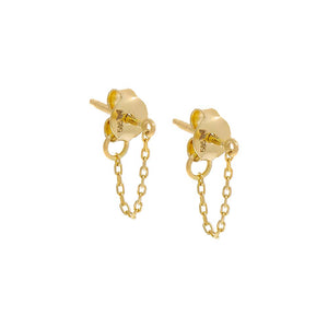 14K Gold / Pair Dainty Front Back Chain Drop Stud Earring 14K - Adina Eden's Jewels