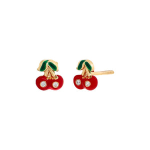 Red Kids Mini Red Enamel Cherry Stud Earring 14K - Adina Eden's Jewels