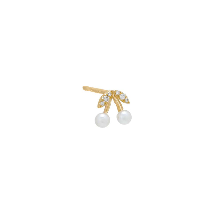 14K Gold / Single Diamond Itty Bitty Cherry Pearl Stud Earring 14K - Adina Eden's Jewels