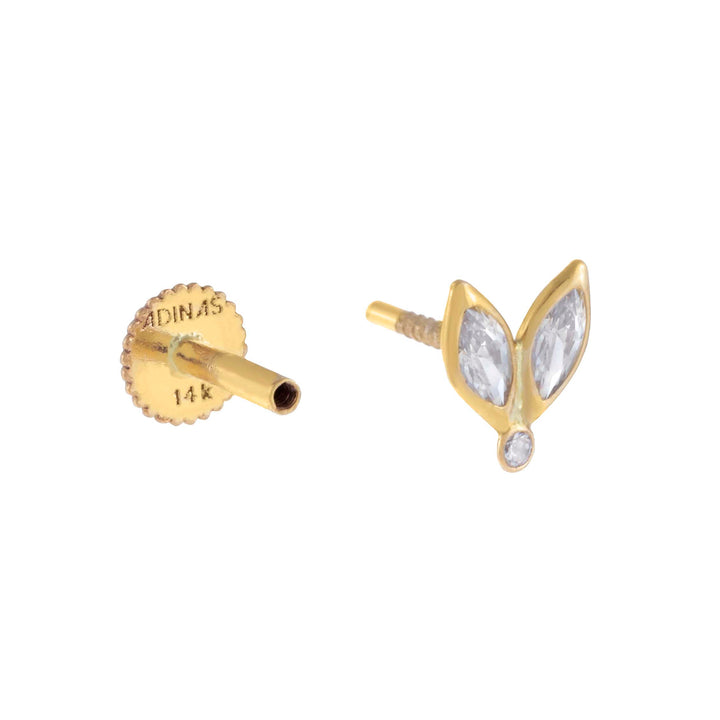  Tiny CZ Marquise Threaded Stud Earring 14K - Adina Eden's Jewels