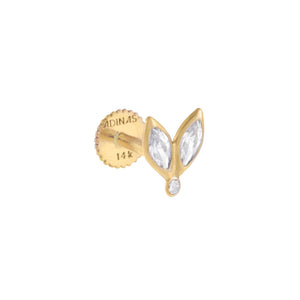 14K Gold / Single Tiny CZ Marquise Threaded Stud Earring 14K - Adina Eden's Jewels