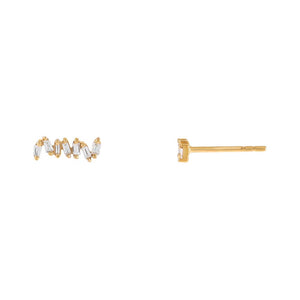 14K Gold / Pair Baguette Diamond Zig Zag Stud Earring 14K - Adina Eden's Jewels