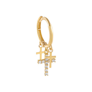14K Gold CZ X Solid Multi Cross Hoop Earring 14K - Adina Eden's Jewels